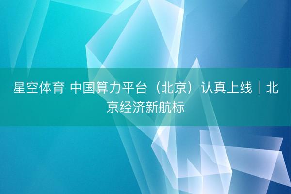 星空体育 中国算力平台（北京）认真上线｜北京经济新航标