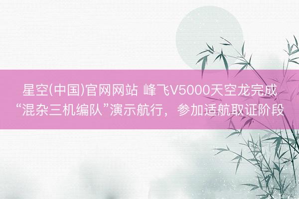 星空(中国)官网网站 峰飞V5000天空龙完成“混杂三机编队”演示航行，参加适航取证阶段