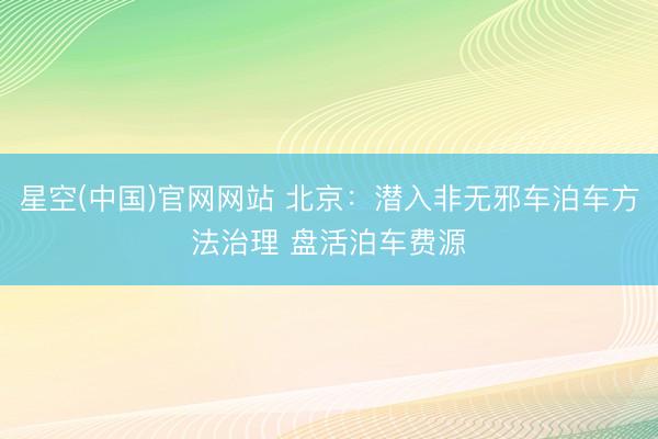 星空(中国)官网网站 北京：潜入非无邪车泊车方法治理 盘活泊车费源
