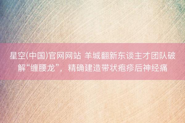星空(中国)官网网站 羊城翻新东谈主才团队破解“缠腰龙”，精确建造带状疱疹后神经痛